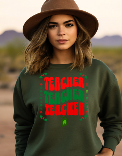 Festive & Fearless – Colorful Teacher Christmas Sweatshirt