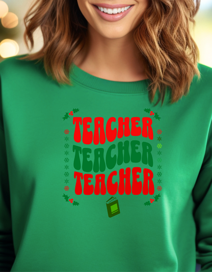 Festive & Fearless – Colorful Teacher Christmas Sweatshirt