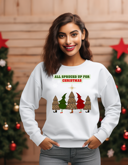 🎄All Spruced Up for Christmas – Funny Tree & Gnome Holiday Sweatshirt