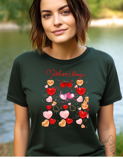 Celebrate Mother's Day in style with our adorable Mother's Day t-shirt! Featuring colorful hearts in different sizes, perfect gift for Mom.