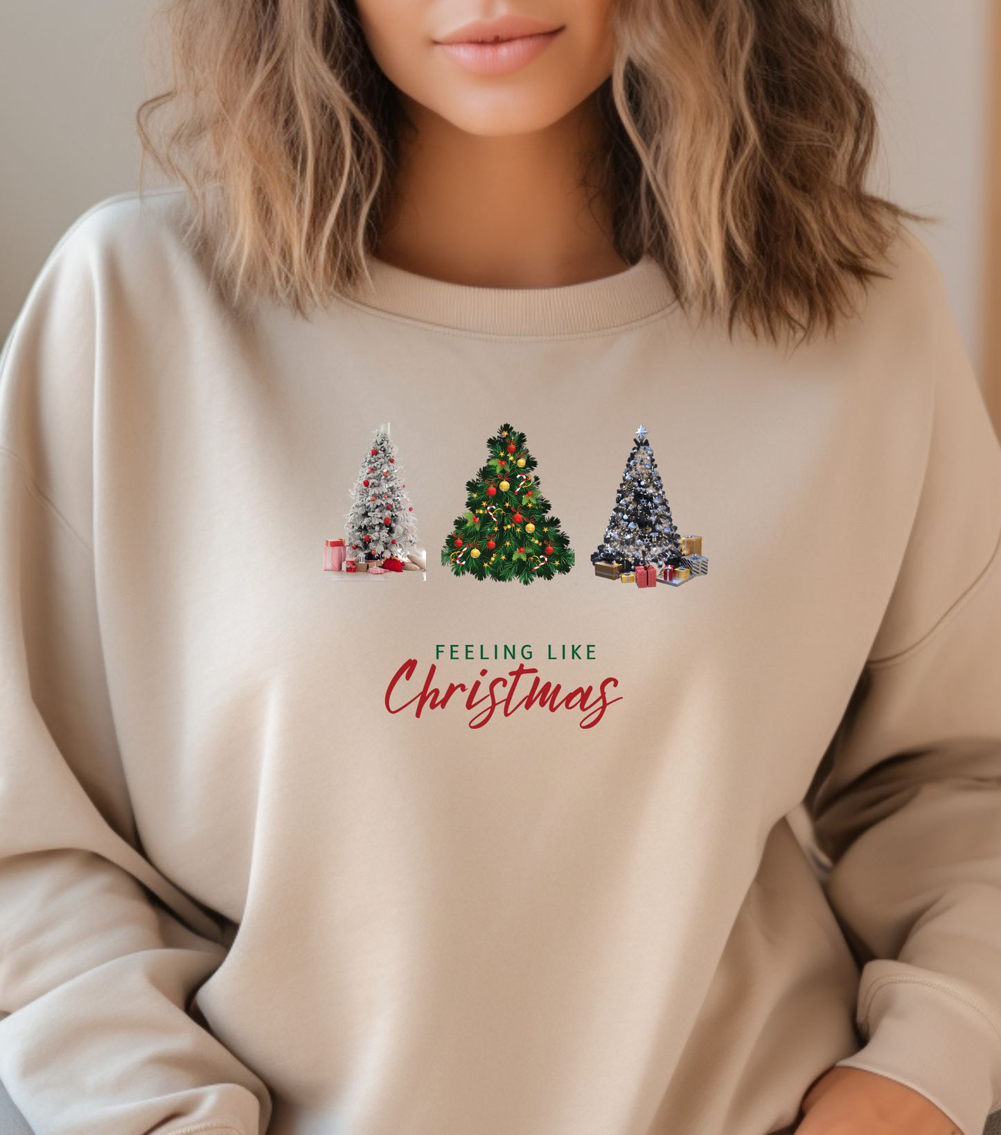 🎄 Feeling Like Christmas – Festive Tree Decorating Sweatshirt