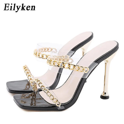 Edgy Chain Heel Slippers