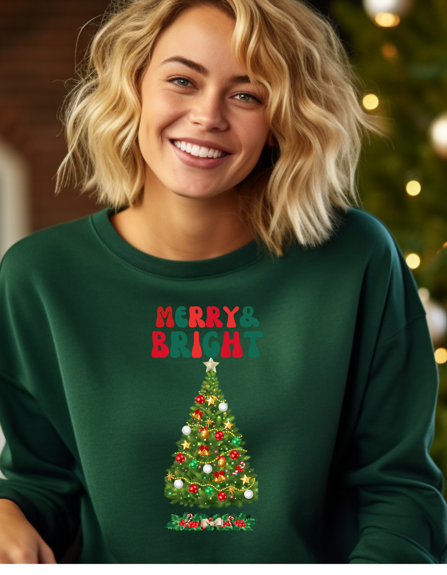 🎄 Product Title Merry and Bright – Elegant Christmas Tree Sweatshirt