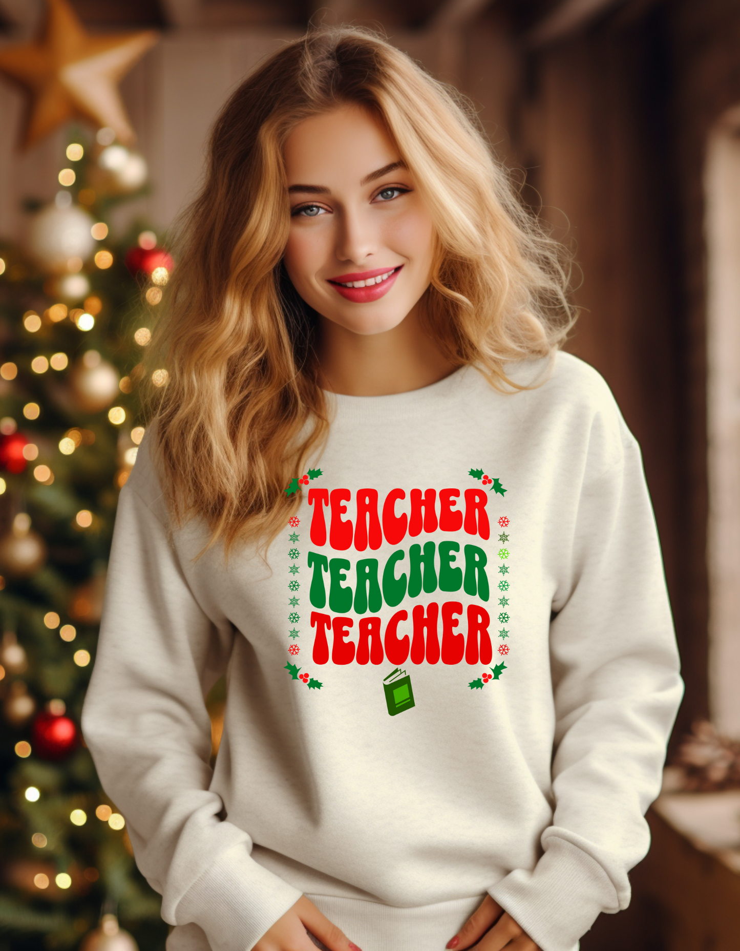 Festive & Fearless – Colorful Teacher Christmas Sweatshirt