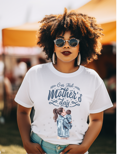 Celebrate your first Mother's Day with our adorable mother and baby boy t-shirt. with a heartwarming "Mama babe" design in serene blue tones