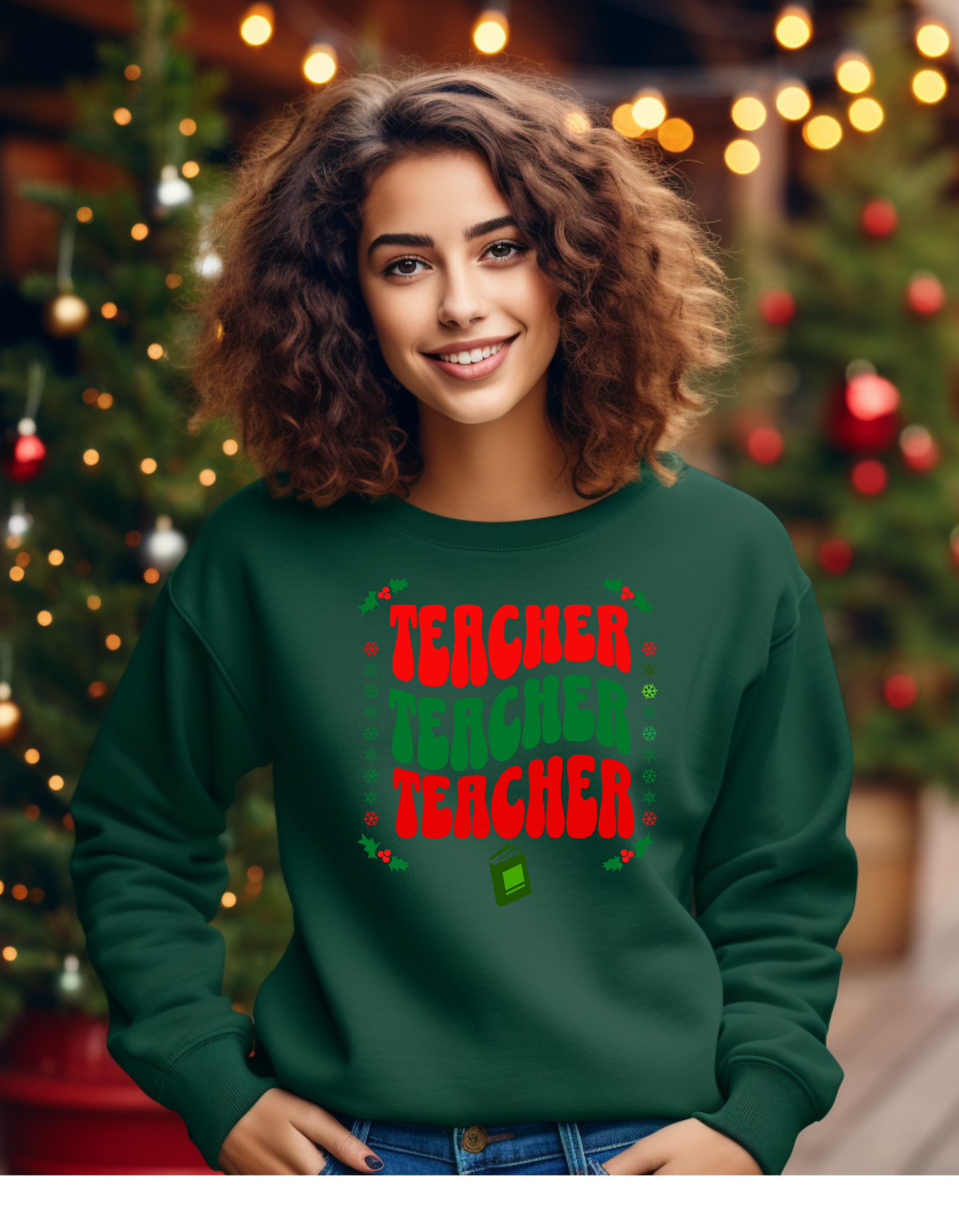 Festive & Fearless – Colorful Teacher Christmas Sweatshirt