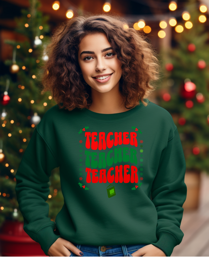 Festive & Fearless – Colorful Teacher Christmas Sweatshirt