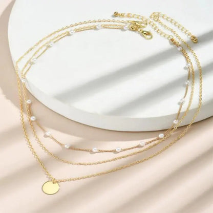 Layered Crystal Pearl Pendant Necklace