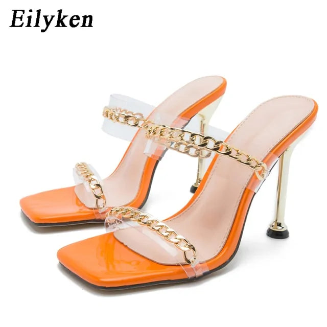 Edgy Chain Heel Slippers