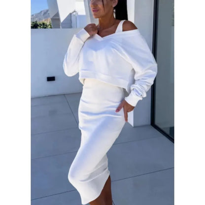 Chic V-Neck Vest & Midi Skirt Combo