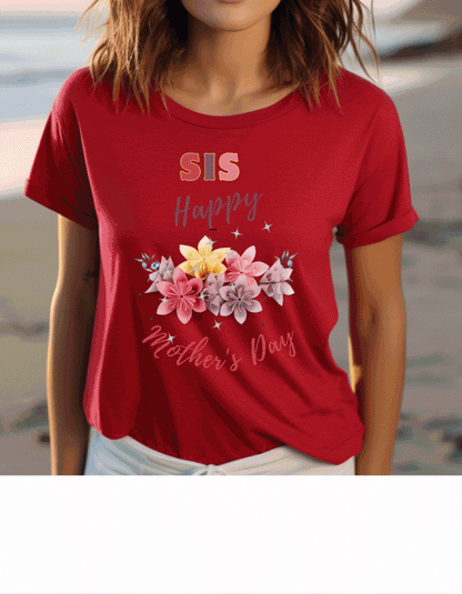 Celebrate Mother's Day with a special t-shirt for your sister! Our "Sis Happy Mother's Day" tee features a beautiful bouquet of flowers.