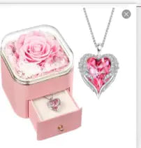 Heart Love Necklace with Rose Jewelry Box