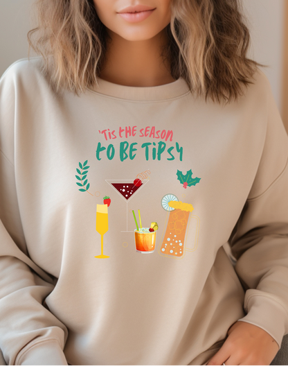 Crewneck Sweatshirt - Tis the Season to be Tipsy - Holiday Cocktail Graphic
