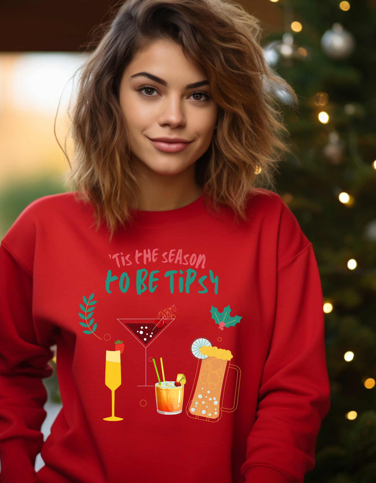Crewneck Sweatshirt - Tis the Season to be Tipsy - Holiday Cocktail Graphic
