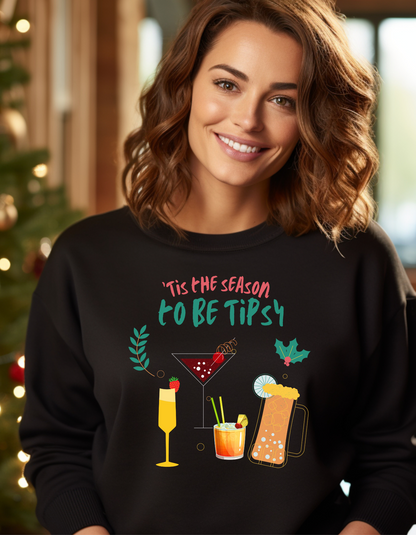 Crewneck Sweatshirt - Tis the Season to be Tipsy - Holiday Cocktail Graphic