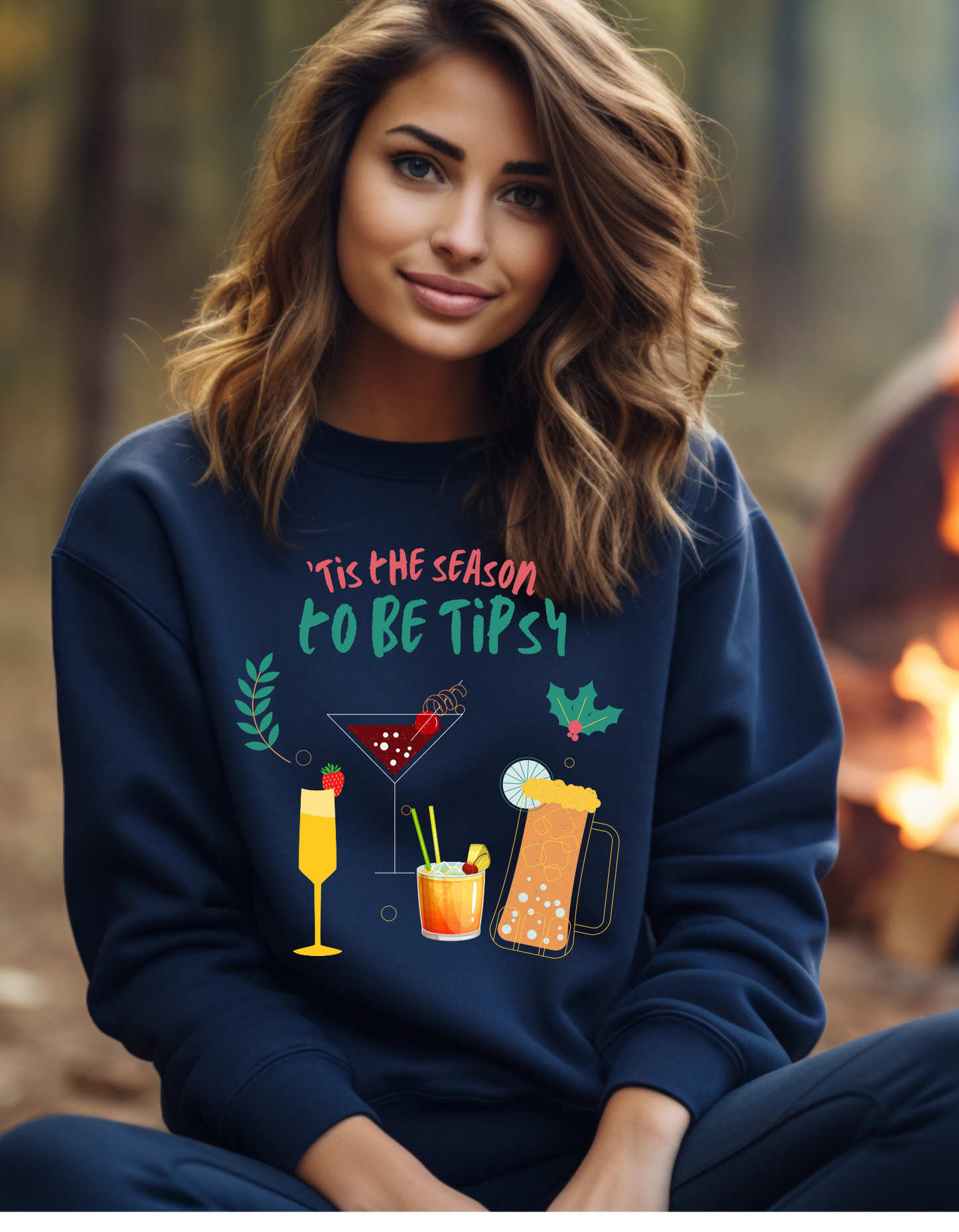 Crewneck Sweatshirt - Tis the Season to be Tipsy - Holiday Cocktail Graphic