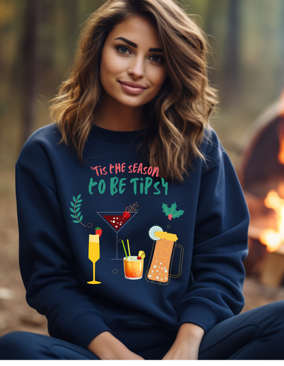 Crewneck Sweatshirt - Tis the Season to be Tipsy - Holiday Cocktail Graphic