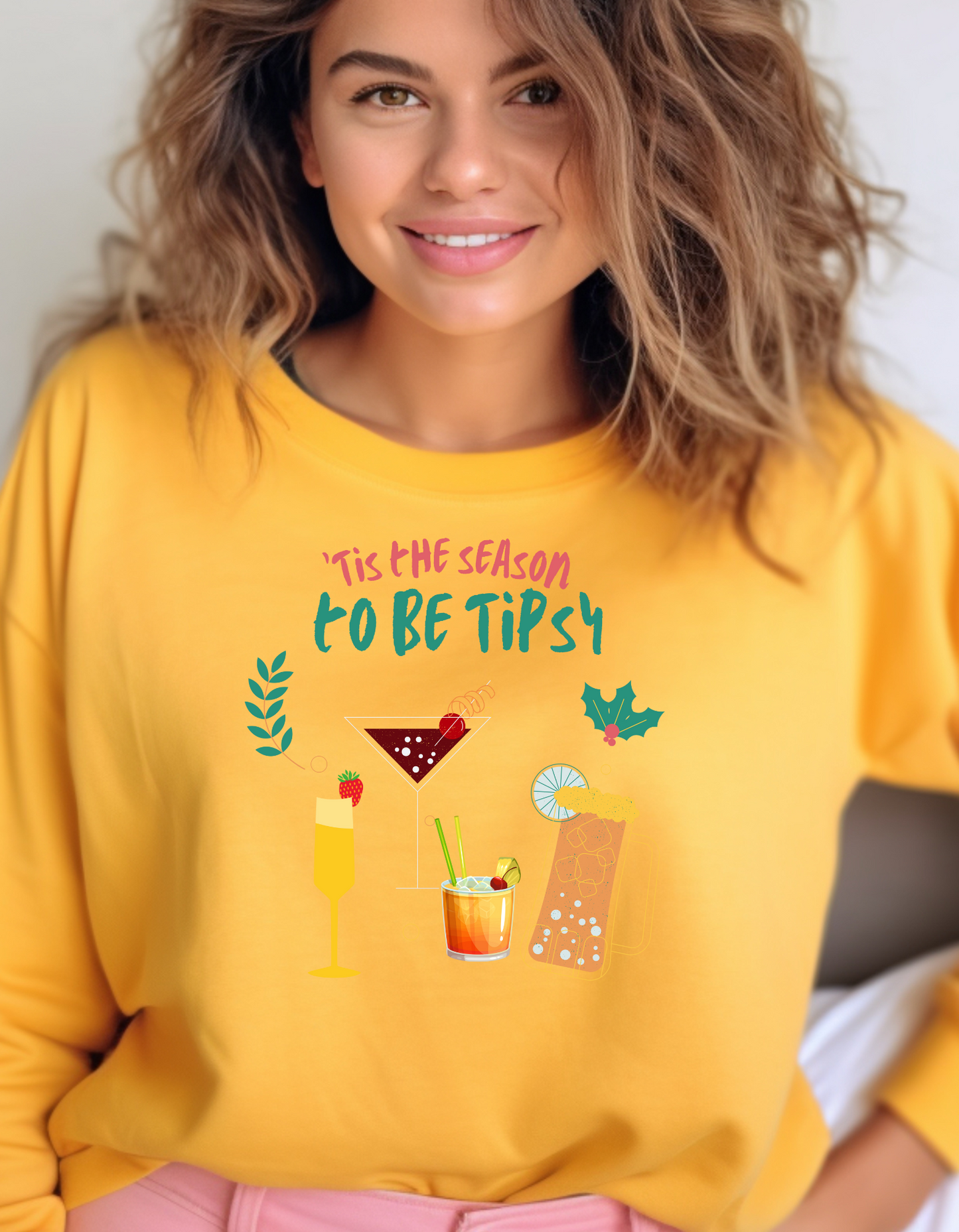 Crewneck Sweatshirt - Tis the Season to be Tipsy - Holiday Cocktail Graphic