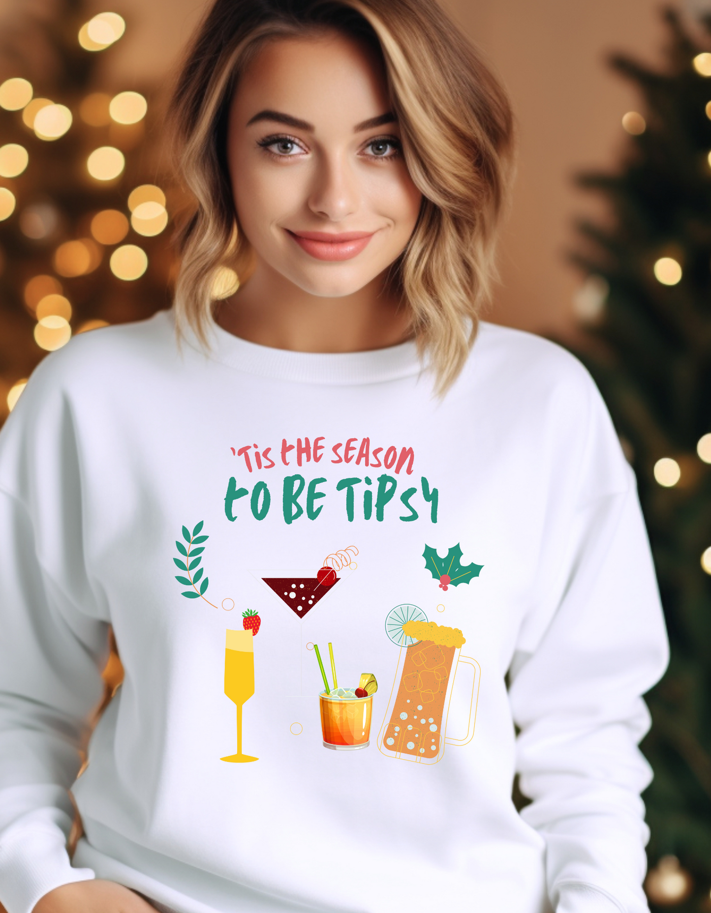 Crewneck Sweatshirt - Tis the Season to be Tipsy - Holiday Cocktail Graphic