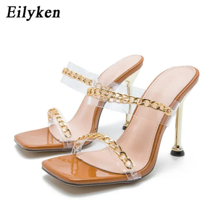Edgy Chain Heel Slippers