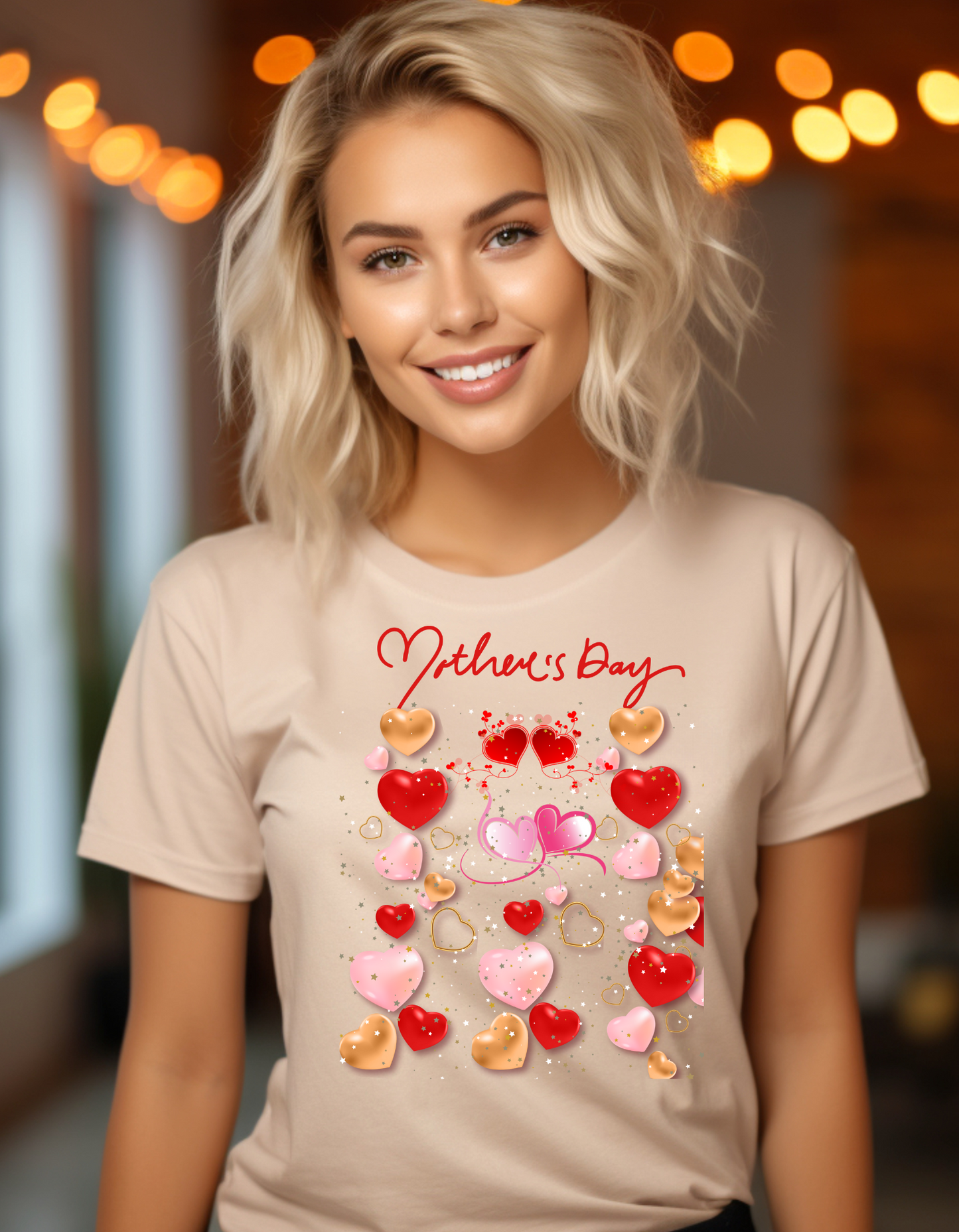Celebrate Mother's Day in style with our adorable Mother's Day t-shirt! Featuring colorful hearts in different sizes, perfect gift for Mom.