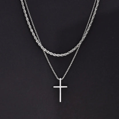 Layered Men's Cross Pendant Necklaces