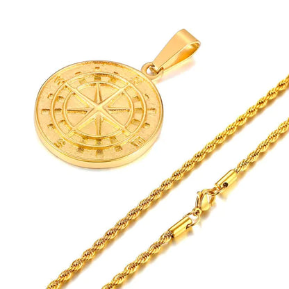 Men's Vintage Viking North Star Anchor Medal Compass Pendant Necklaces