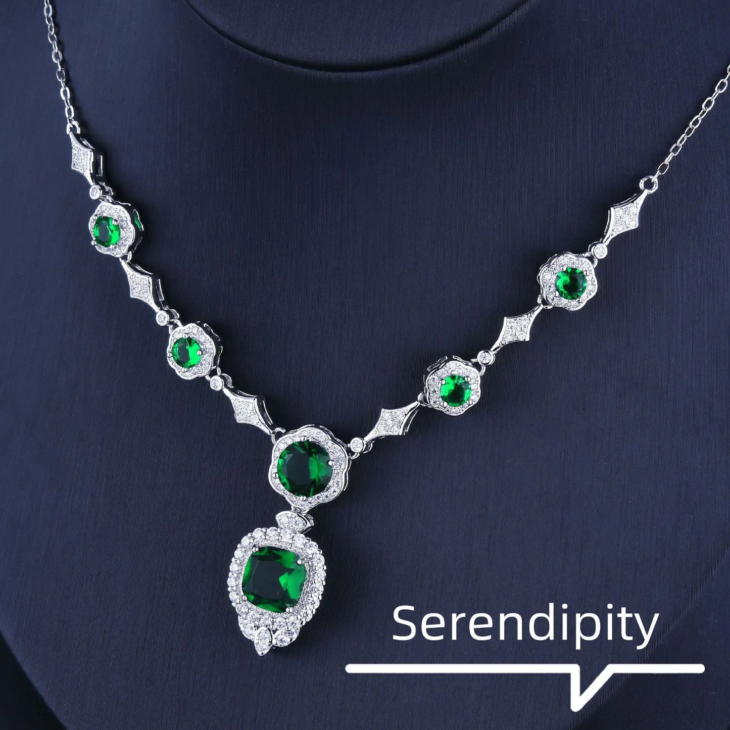 Exquisite White Gold Emerald with Diamond Accents Necklace