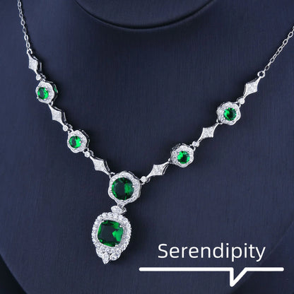 Exquisite White Gold Emerald with Diamond Accents Necklace