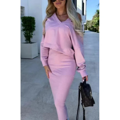 Chic V-Neck Vest & Midi Skirt Combo