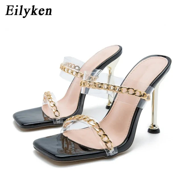 Edgy Chain Heel Slippers