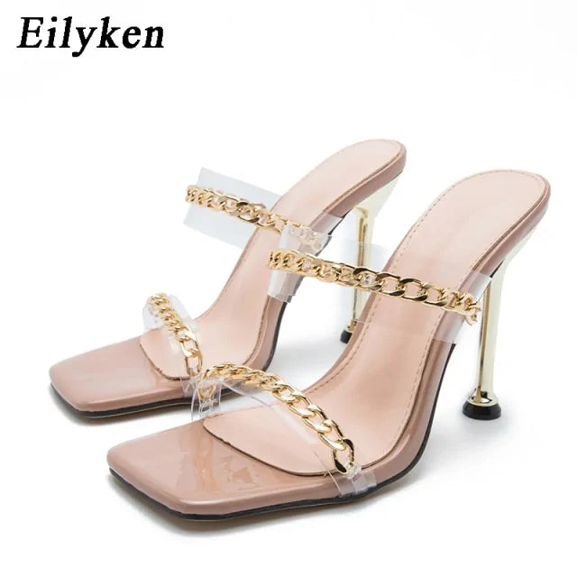 Edgy Chain Heel Slippers