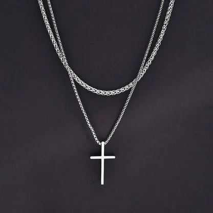 Layered Men's Cross Pendant Necklaces