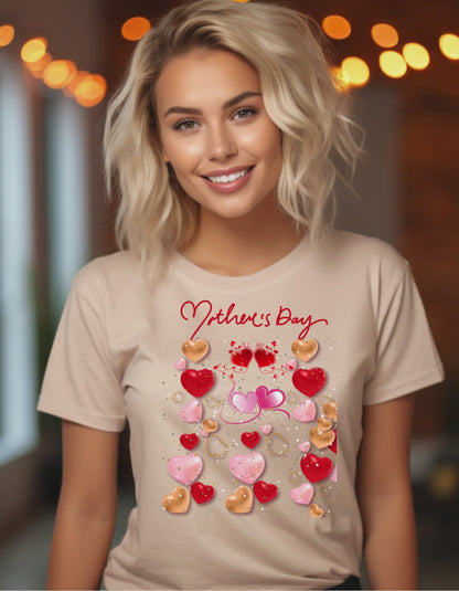 Celebrate Mother's Day in style with our adorable Mother's Day t-shirt! Featuring colorful hearts in different sizes, perfect gift for Mom.