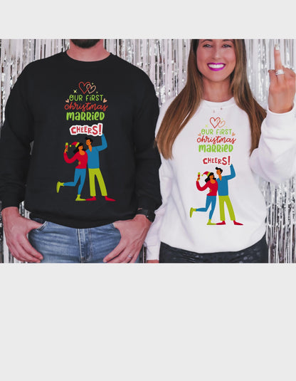 💍🎄 Our First Christmas Married – Festive Sweatshirt for Newlyweds