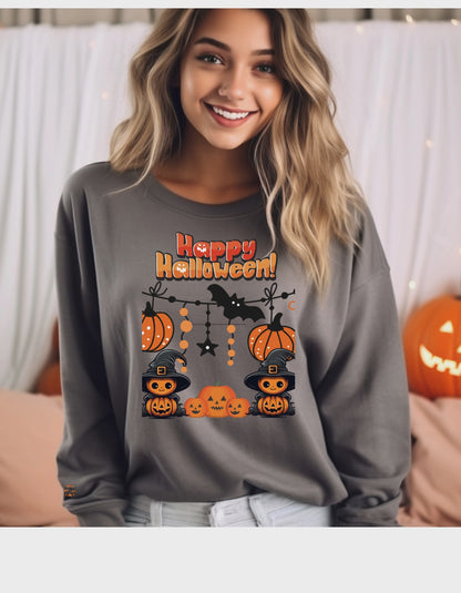 Happy Halloween Spooky Pumpkin Crewneck Sweatshirt