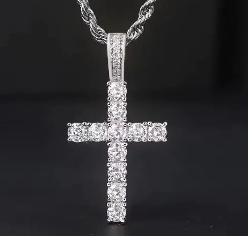 Twisted Chain Long Necklace with a Cubic Zirconia Cross Pendant-Cross Pendant Necklace