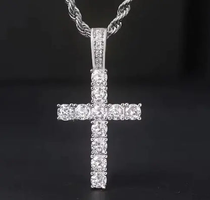 Twisted Chain Long Necklace with a Cubic Zirconia Cross Pendant-Cross Pendant Necklace