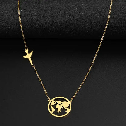 Stainless Steel Necklaces Airplane Globe Map Traveler Pendants
