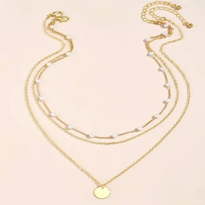 Layered Crystal Pearl Pendant Necklace