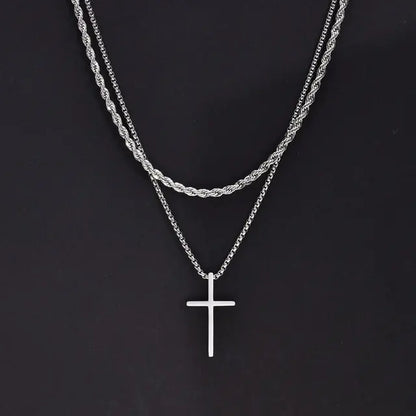 Layered Men's Cross Pendant Necklaces